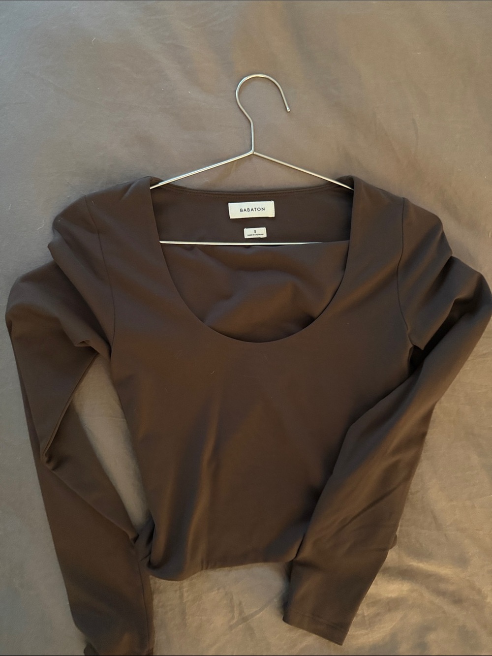 Babaton Chocolate Brown Long-Sleeve Scoop Neck Top